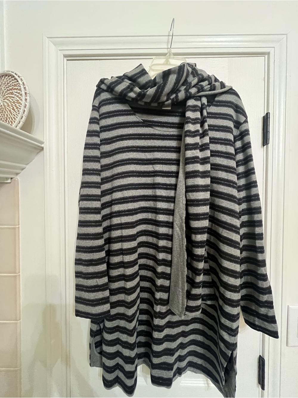 Joan Vass Metallic Striped Tunic in Black & Grey with Matching Reversible Scarf